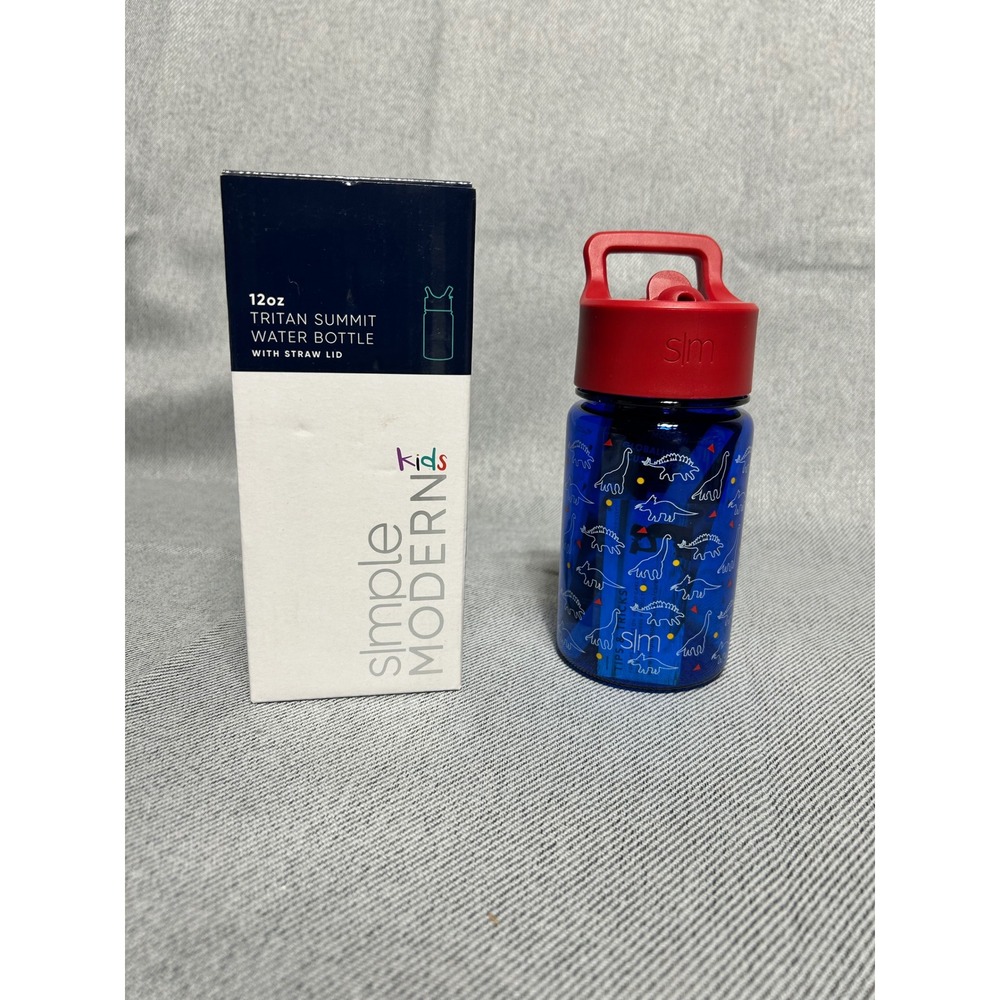 Simple Modern Water Bottle Kids 12oz Blue Dinosaur Tritan Summit Straw Lid